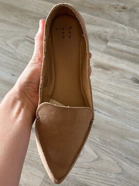 Pointed-toe Tan Suede-like Flats
